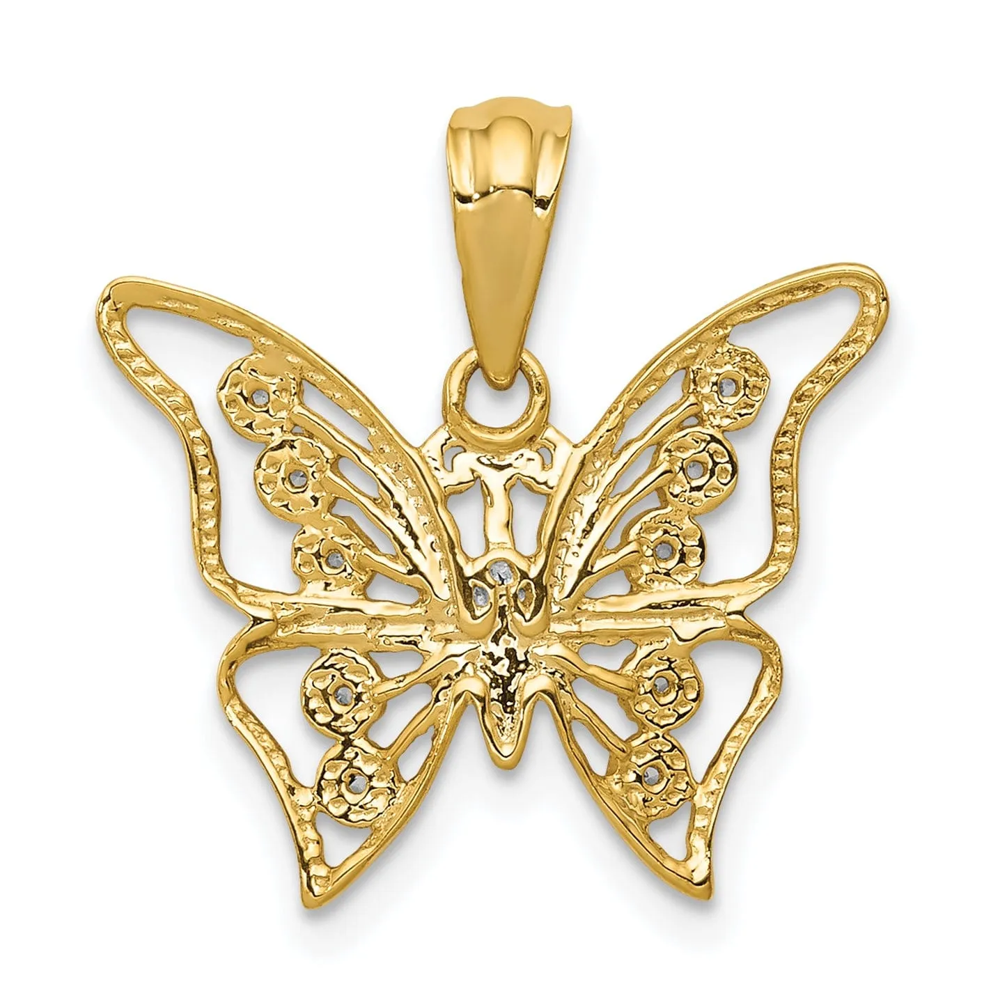 14k Two-tone Gold Solid Open Back Polished Finish Diamond Butterfly Charm Pendant