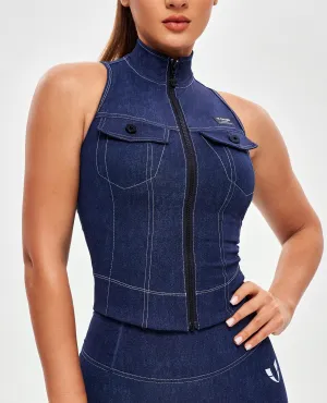 Army Abs Tank - Denim Blue White Stitching