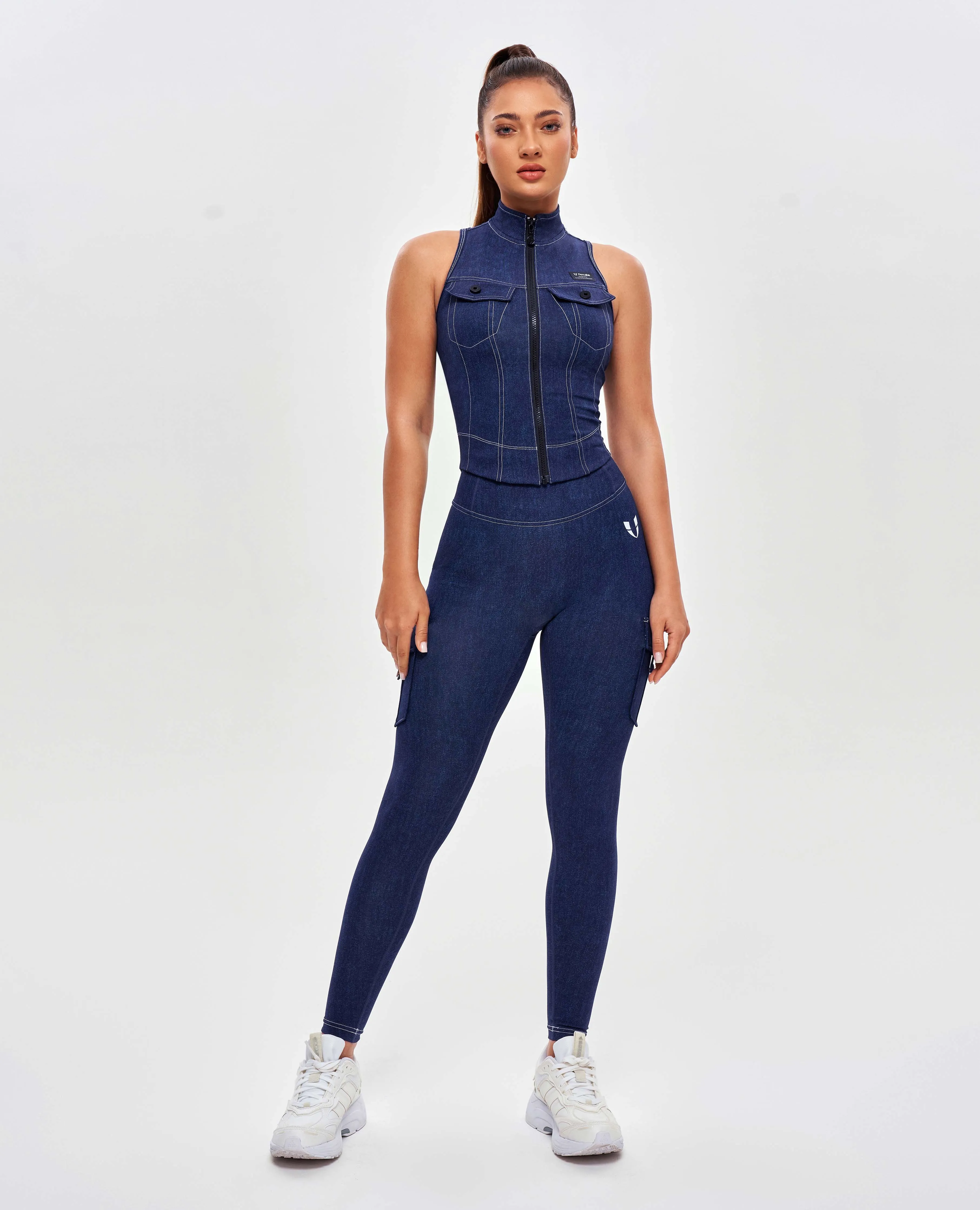 Army Abs Tank - Denim Blue White Stitching