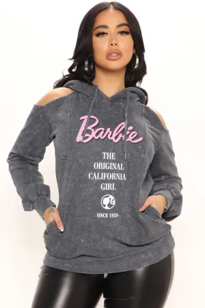 Barbie Cold Shoulder Mineral Wash Hoodie - Charcoal