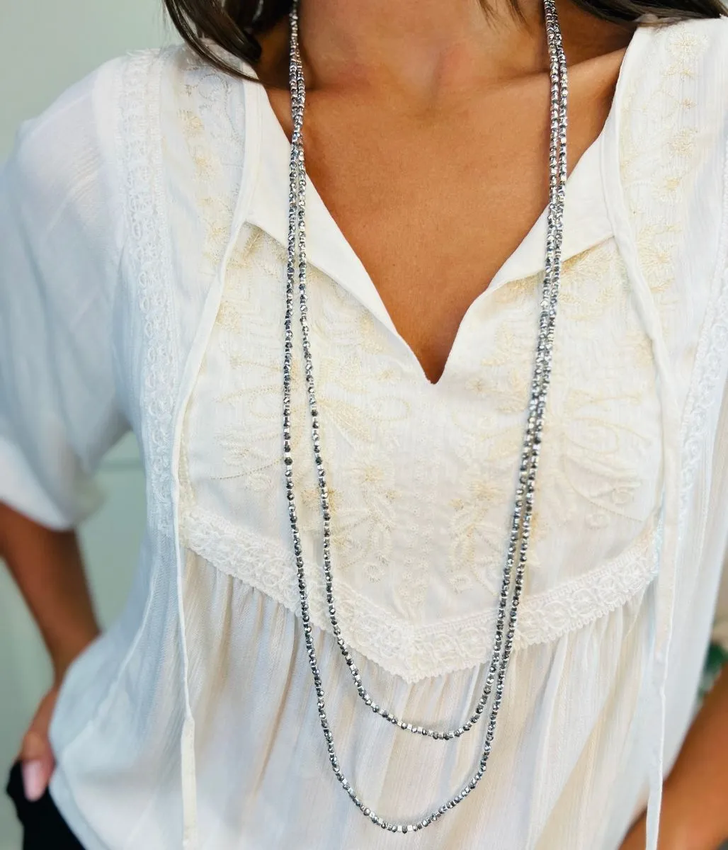 Beaded Sparkle Twin Strand Long Necklace