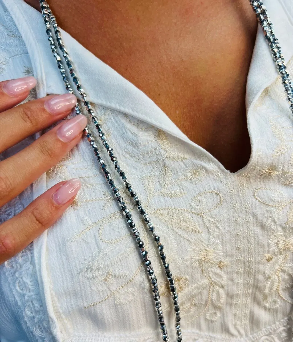 Beaded Sparkle Twin Strand Long Necklace