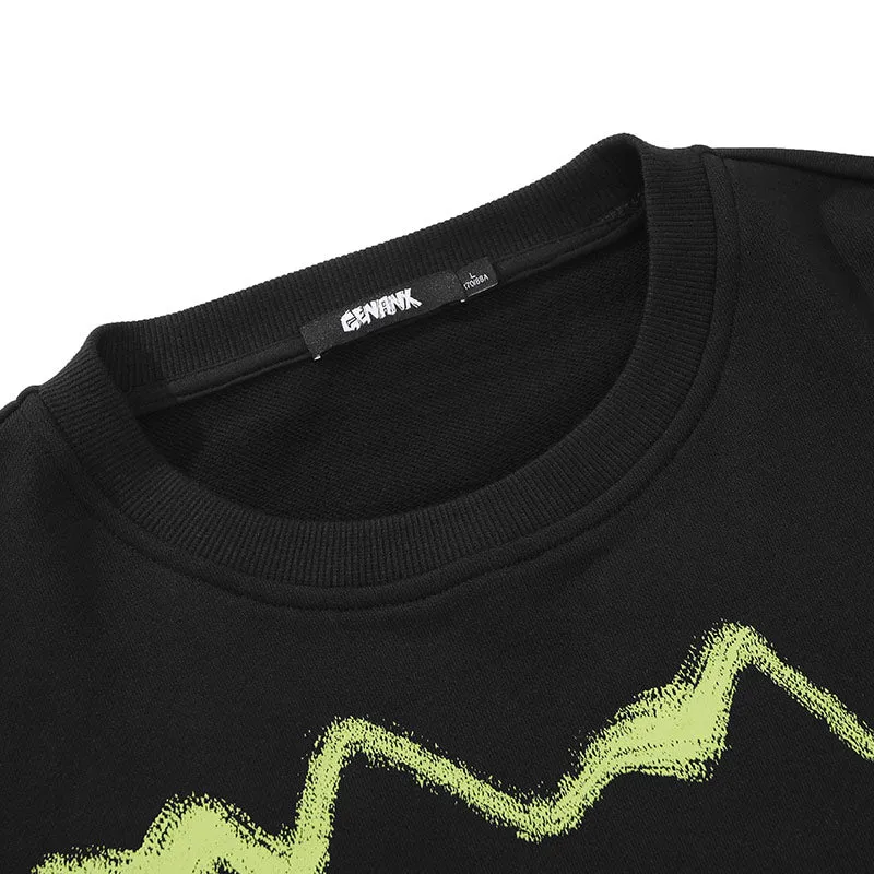Black Stripe Letter Print Crew Neck Sweatshirt