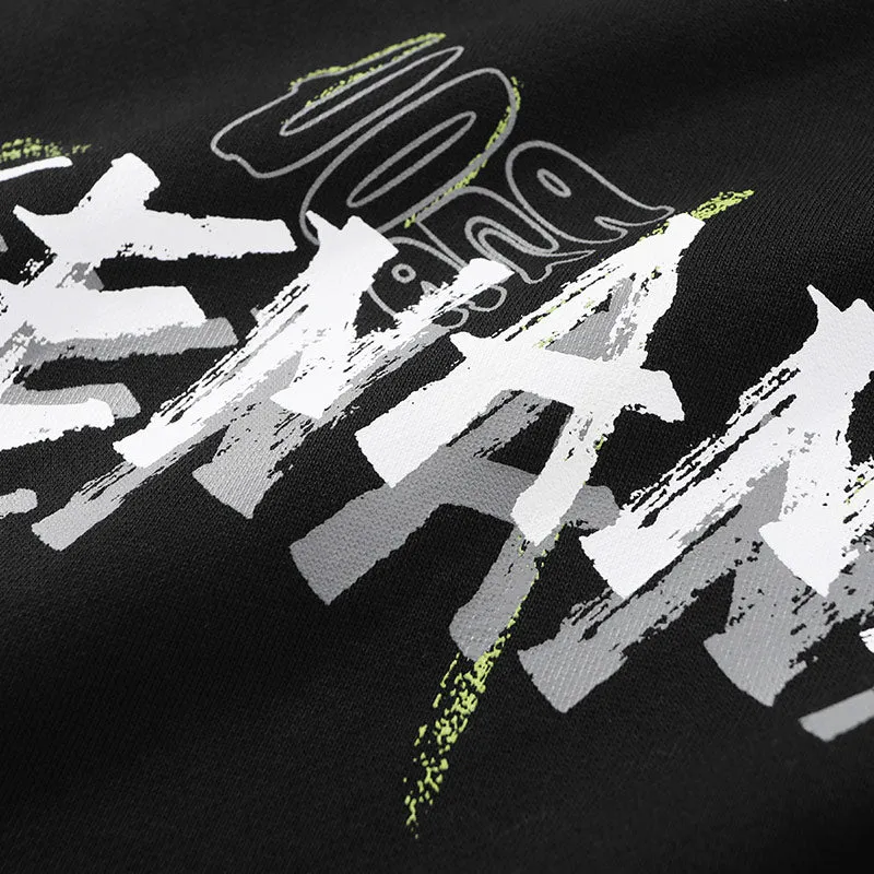Black Stripe Letter Print Crew Neck Sweatshirt