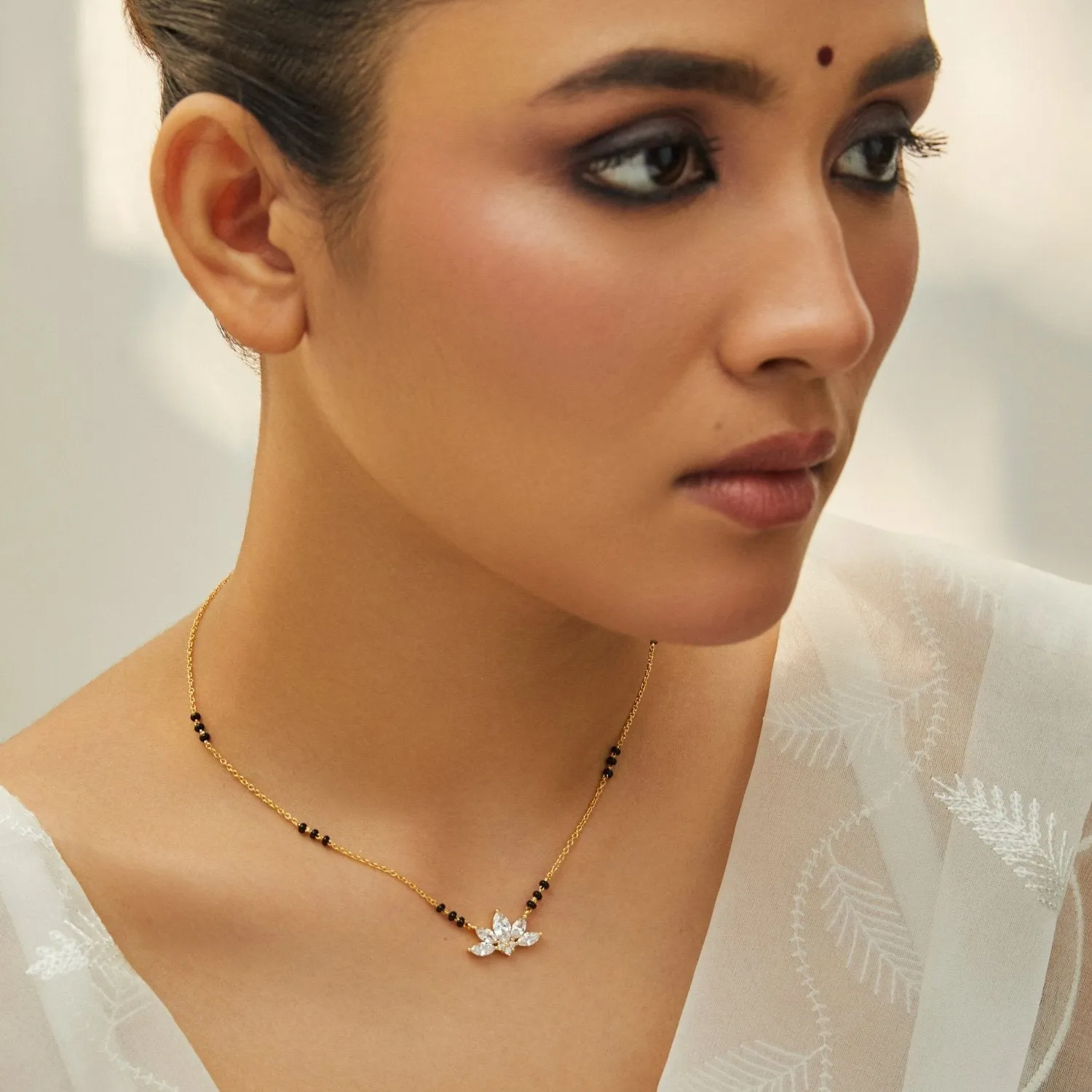 Blossom CZ Silver Mangalsutra