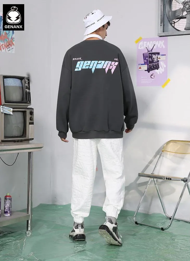 Candy Color Letter Print Pullover Sweatshirt
