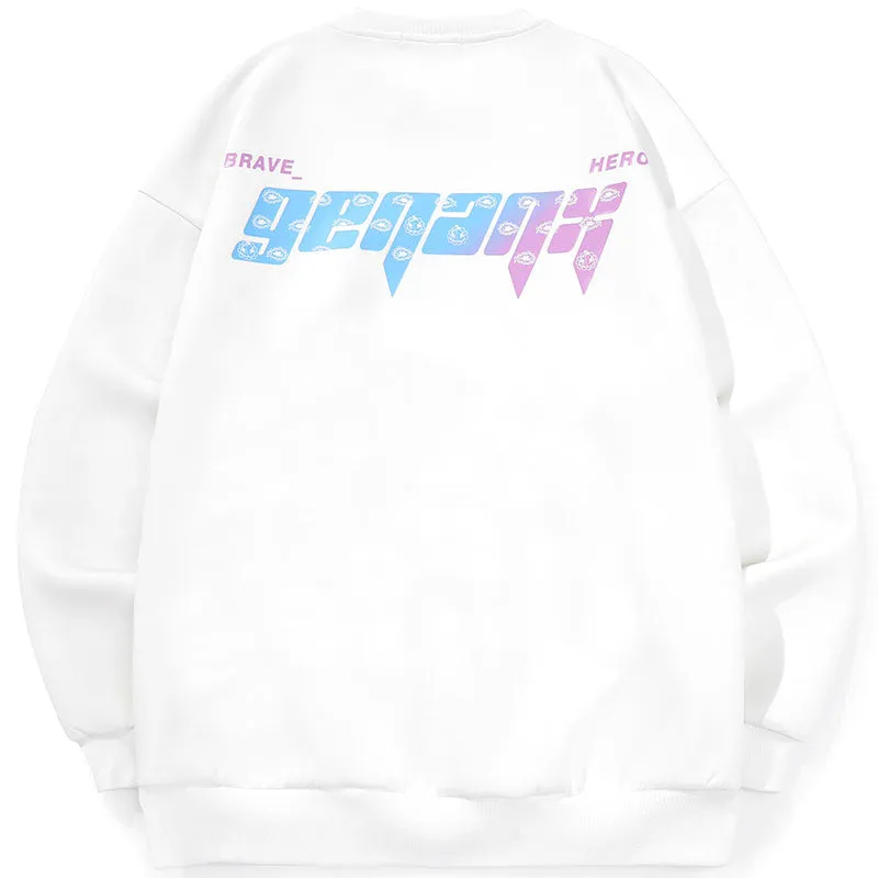 Candy Color Letter Print Pullover Sweatshirt