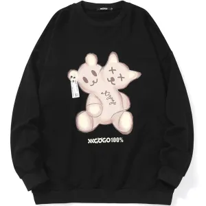 Cartoon Bear Print Loose Basic Sweatshirt