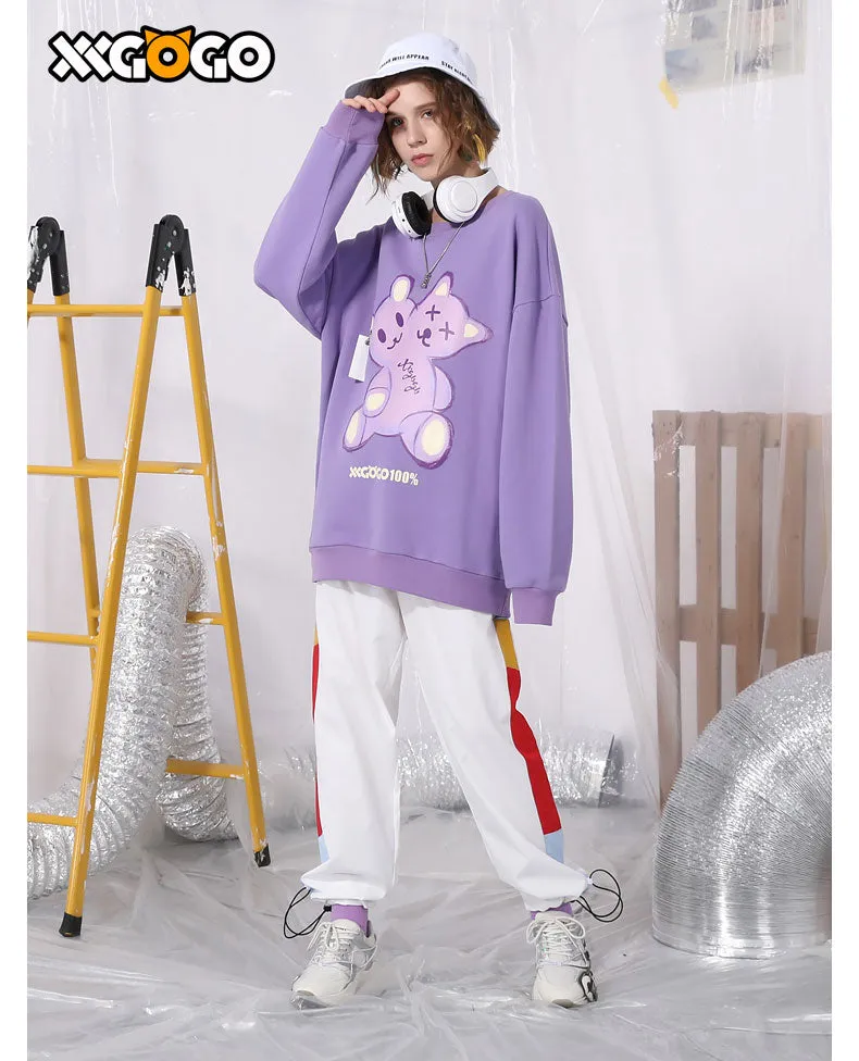 Cartoon Bear Print Loose Basic Sweatshirt