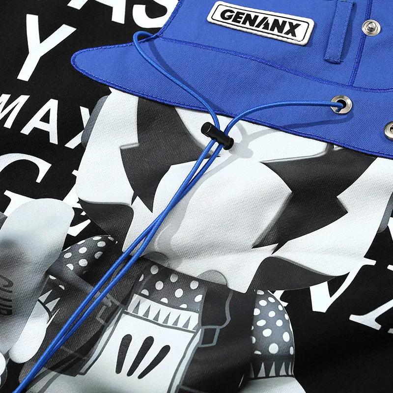 Cartoon Hat Print Drawstring Sweatshirt