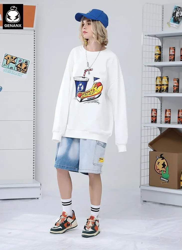 Casual Minimalist Print Crew Neck Sweatshirt