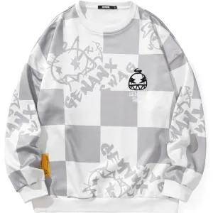 Checkerboard Cartoon Crew Neck Sweatshirt