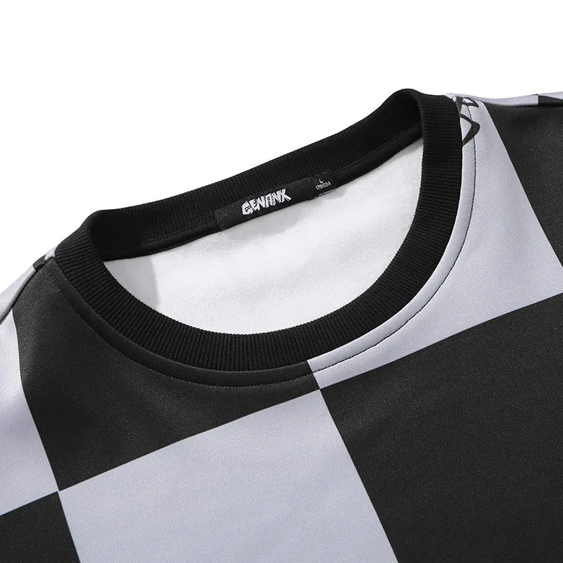 Checkerboard Cartoon Crew Neck Sweatshirt