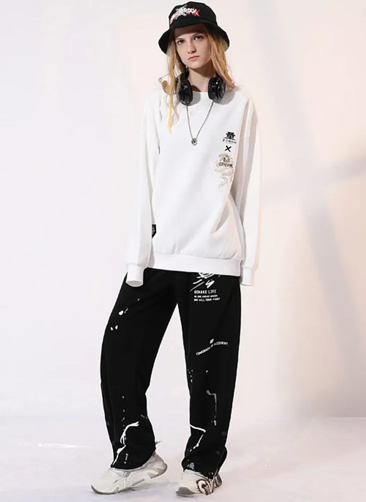 Chinese Style Plain Print Round Neck Couple Sweatshirt