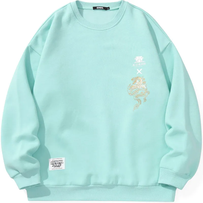 Chinese Style Plain Print Round Neck Couple Sweatshirt