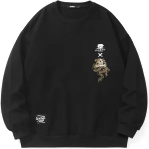Chinese Style Plain Print Round Neck Couple Sweatshirt