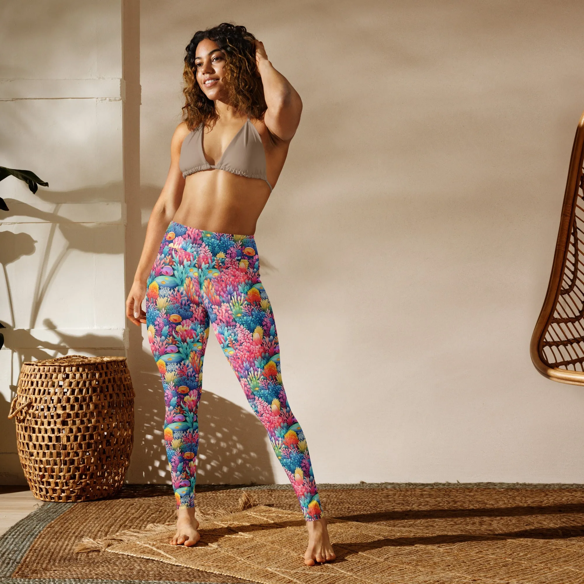 Colorful coral reef yoga leggings