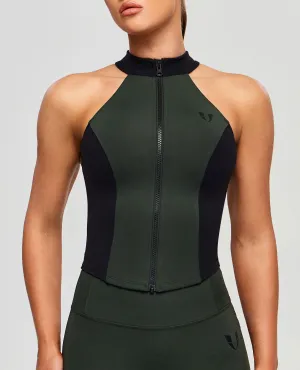 Contrast Color Gym Tank - Deep Green and Black