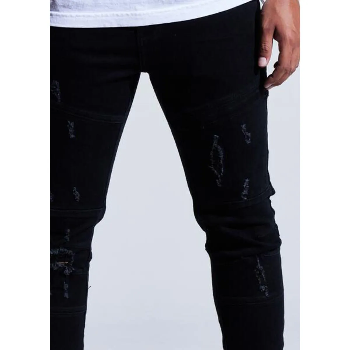 Crysp Denim Atlantic Jet Black Denim Jeans w/Tears (CRYSPHOL23-23)