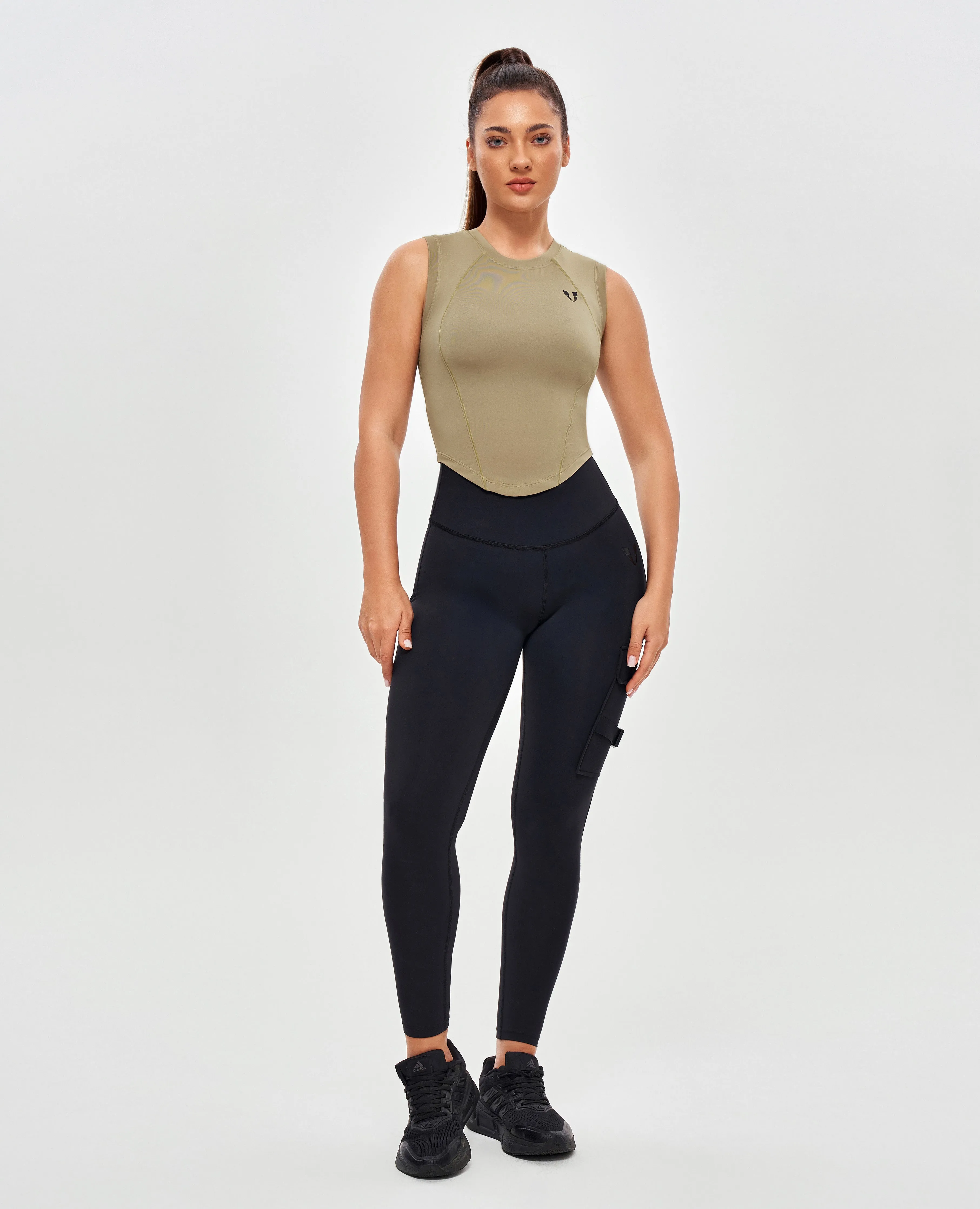 Curved Hem Tank Top - Brown