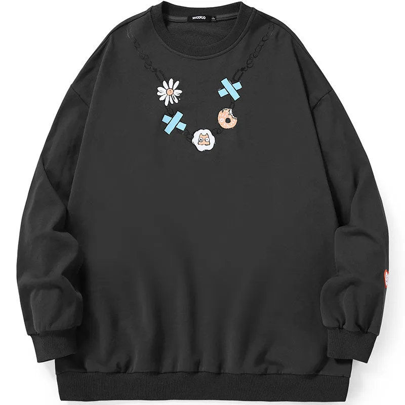 Daisy Donut Chain Print Basic Cotton Sweatshirt