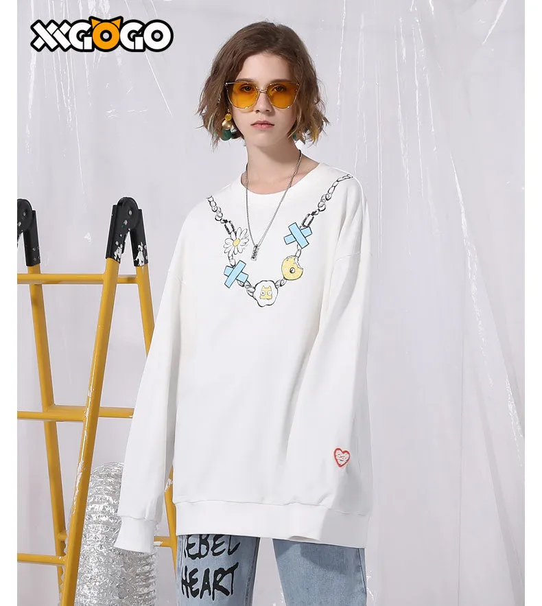 Daisy Donut Chain Print Basic Cotton Sweatshirt
