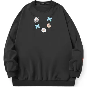 Daisy Donut Chain Print Basic Cotton Sweatshirt