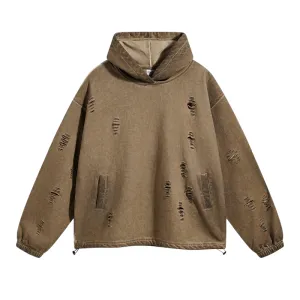 Distressed oversized french terry hoodie