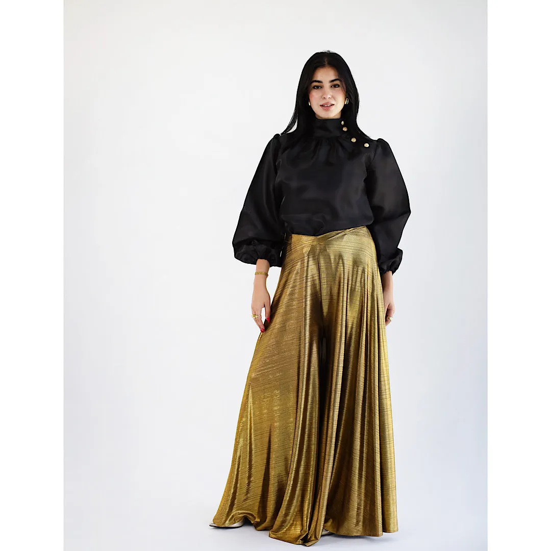 Golden metallic wide leg pants