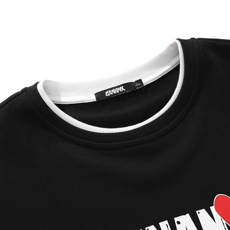 Hip Hop Contrast Color Letter Print Pullover Sweatshirt