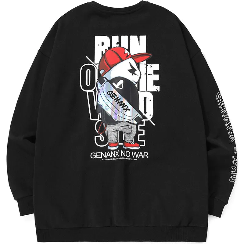 Hip Hop Contrast Color Letter Print Pullover Sweatshirt