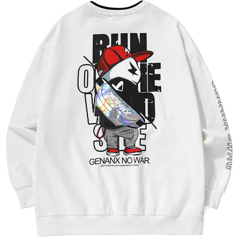 Hip Hop Contrast Color Letter Print Pullover Sweatshirt