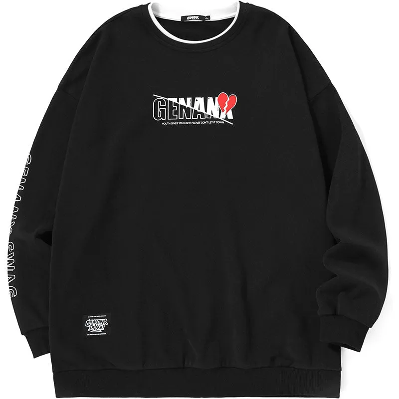Hip Hop Contrast Color Letter Print Pullover Sweatshirt