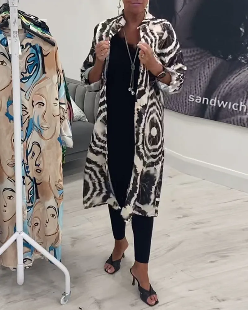 Long retro contrast print coat