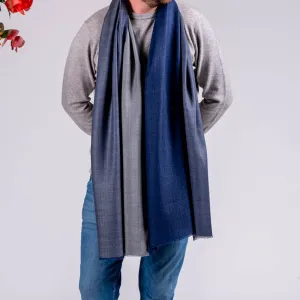 Ludgate Navy and Grey Silk and Wool Scarf