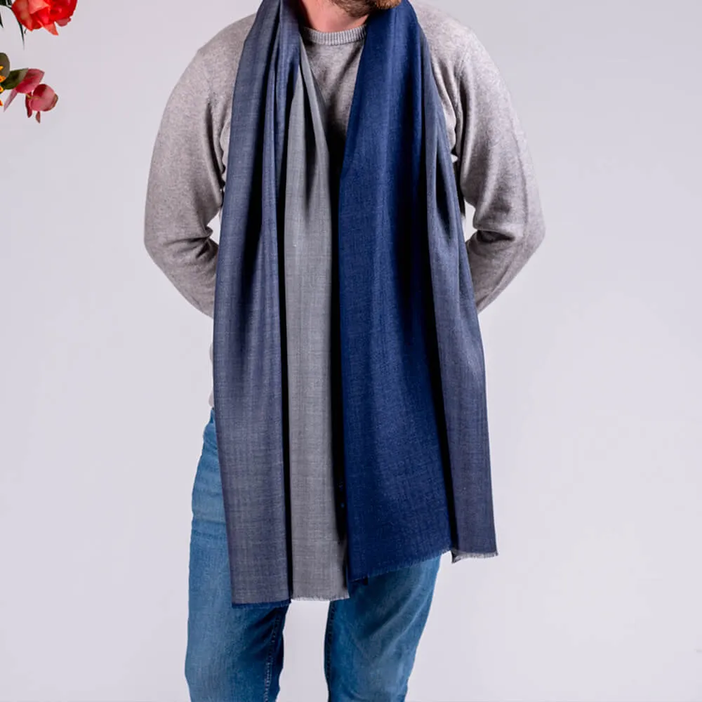 Ludgate Navy and Grey Silk and Wool Scarf