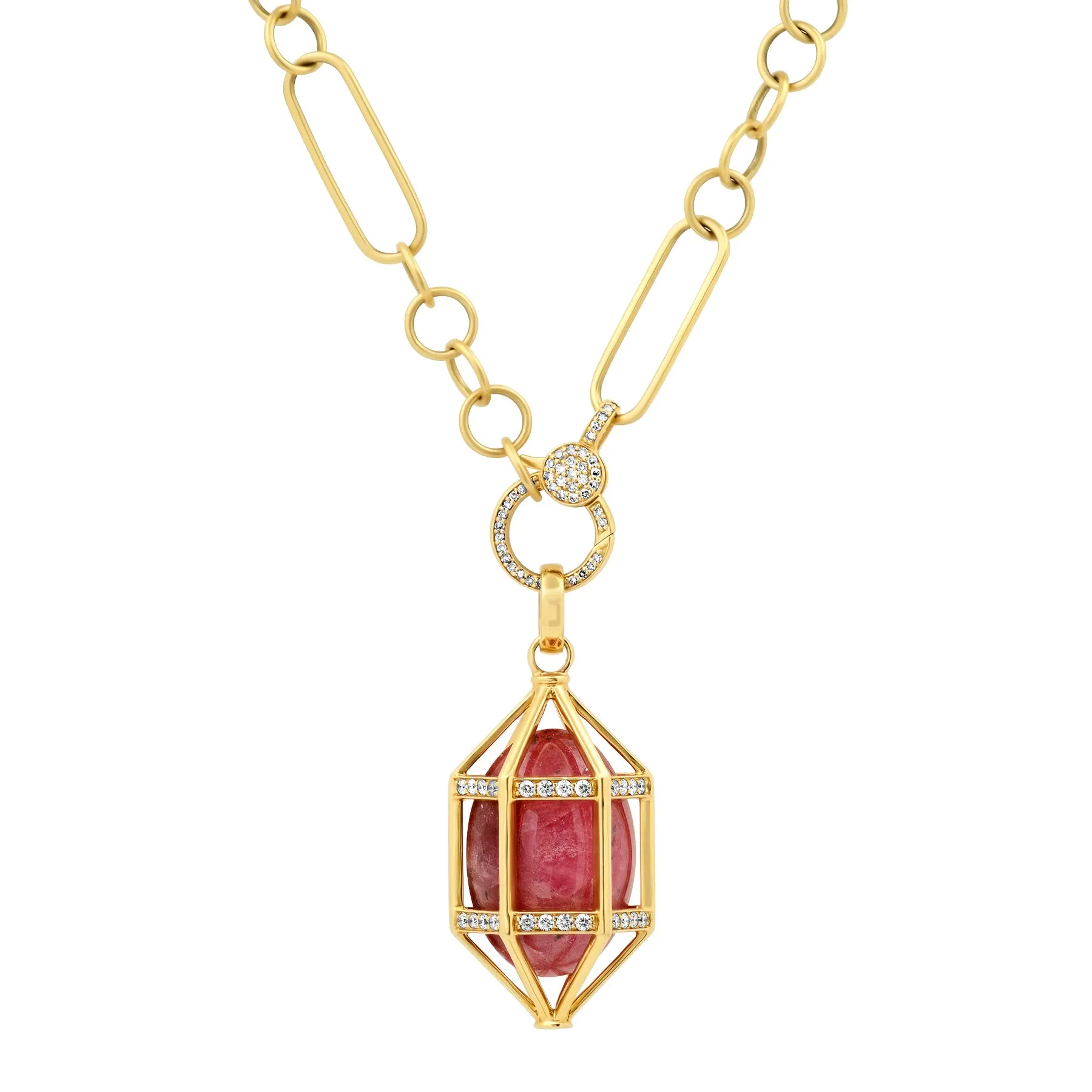 MATTE PAPERCLIP & CIRCLE CHAIN WITH PAVE DIAMOND ENHANCER, 14kt GOLD