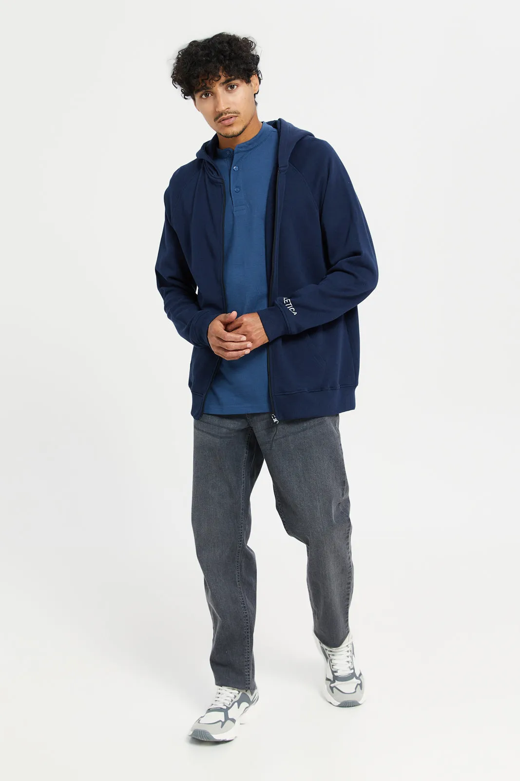 Men Navy Active Zip Through Hoody