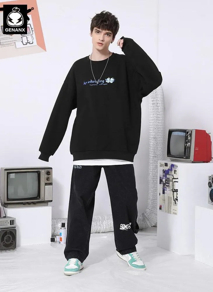 Minimalist Letter Graphic Fleece Sweatshirt