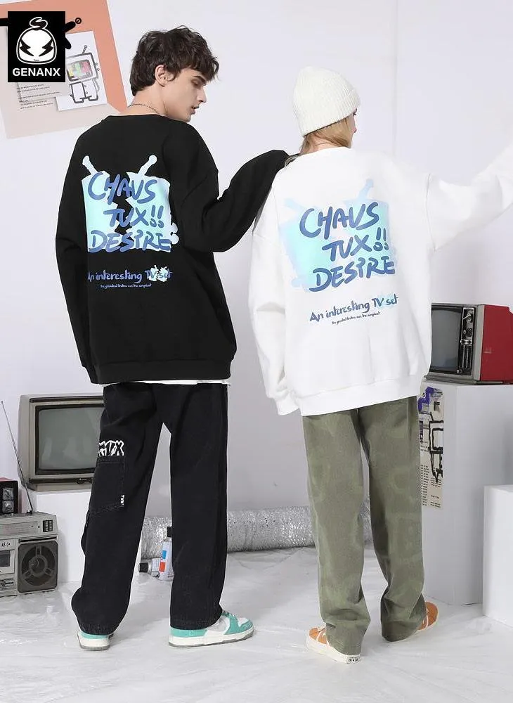 Minimalist Letter Graphic Fleece Sweatshirt