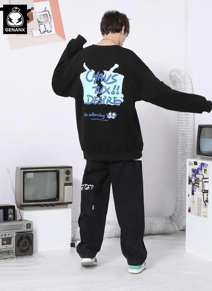 Minimalist Letter Graphic Fleece Sweatshirt