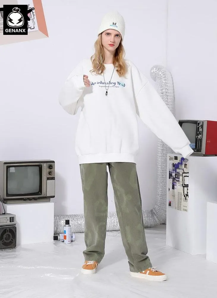 Minimalist Letter Graphic Fleece Sweatshirt