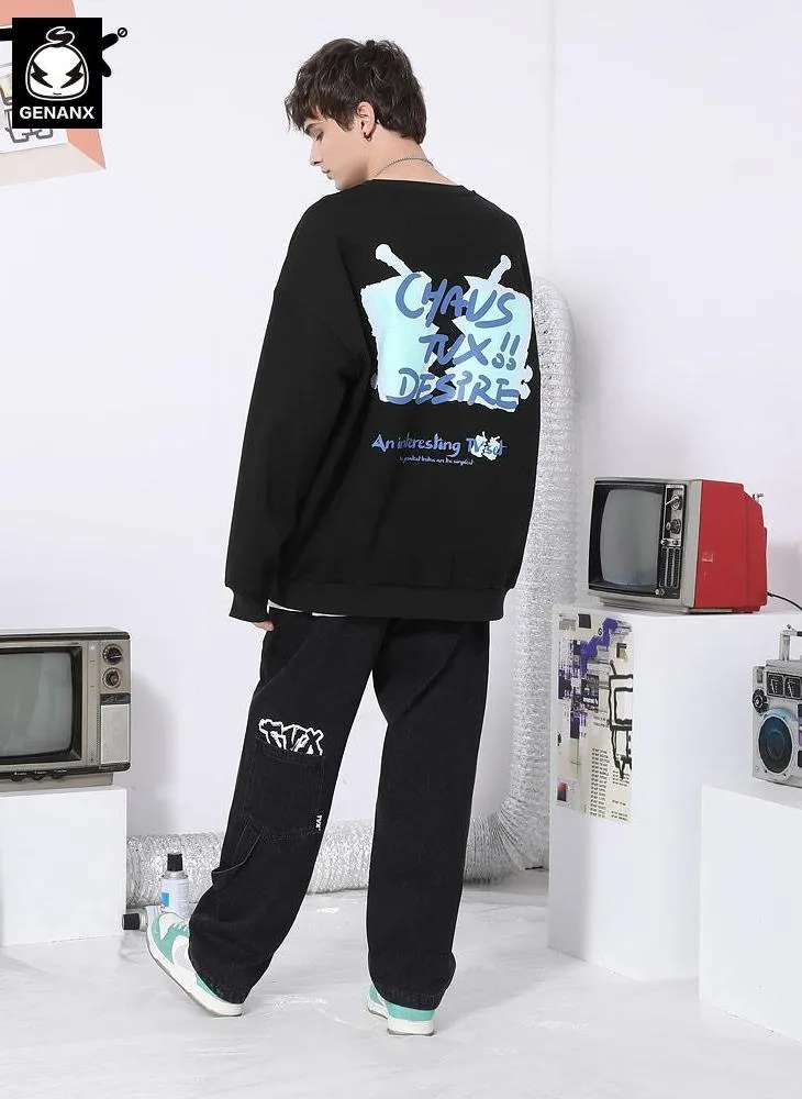 Minimalist Letter Graphic Fleece Sweatshirt