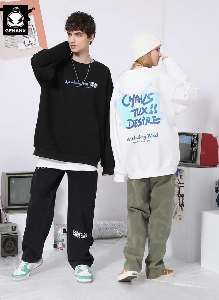 Minimalist Letter Graphic Fleece Sweatshirt