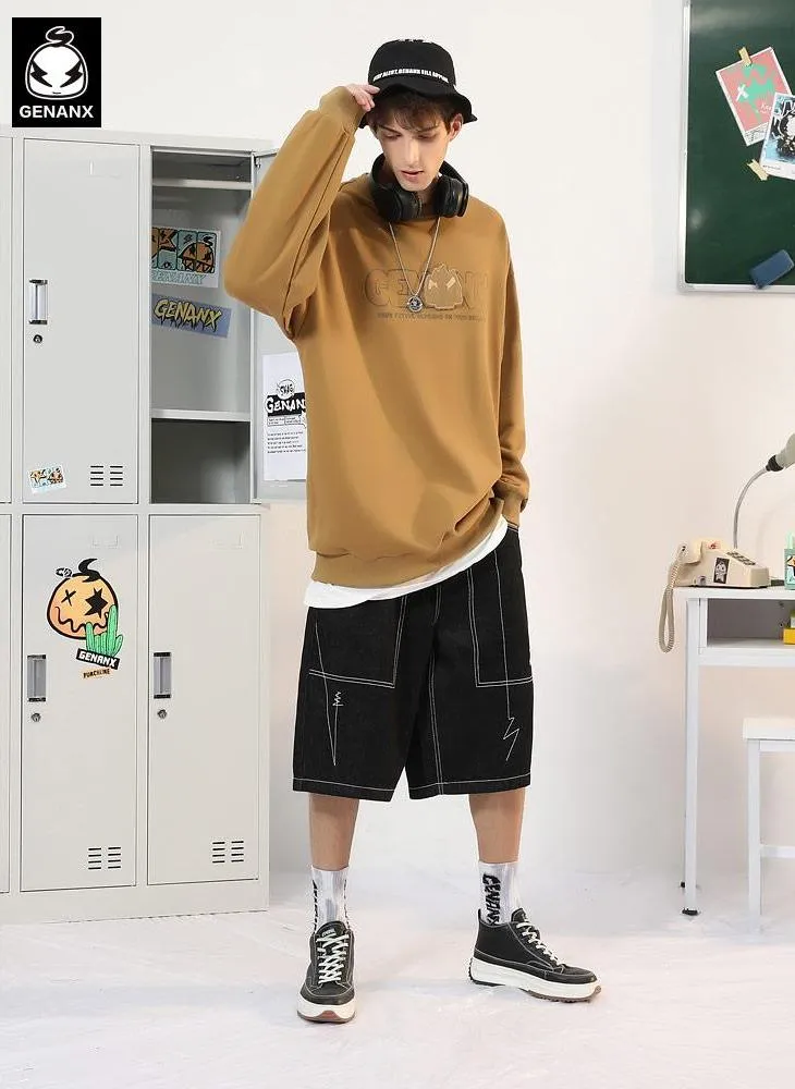 Minimalist Letter Print Drop-Shoulder Sleeve Couple Sweatshirt