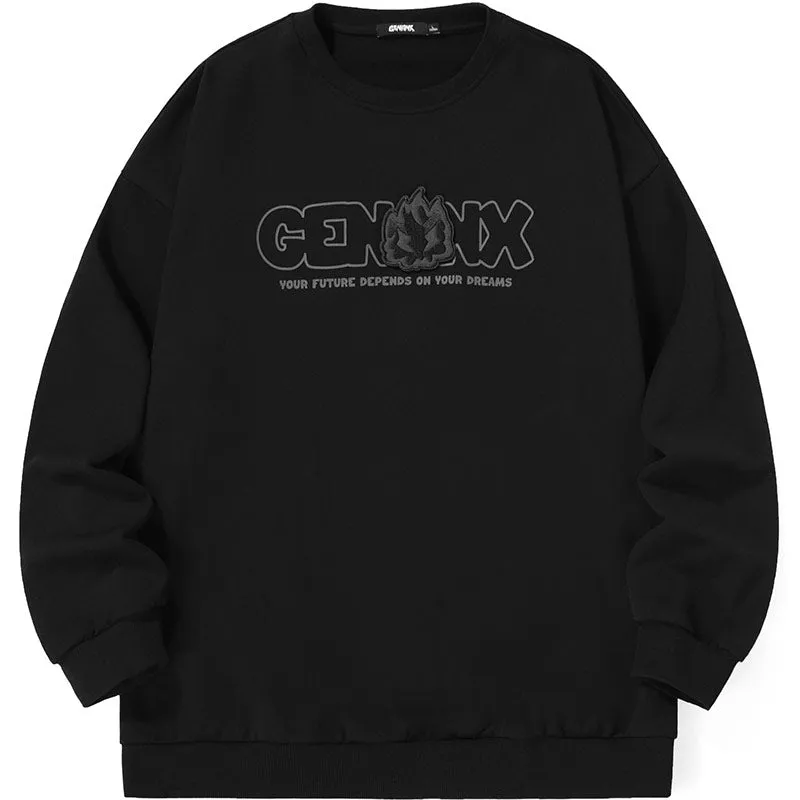 Minimalist Letter Print Drop-Shoulder Sleeve Couple Sweatshirt