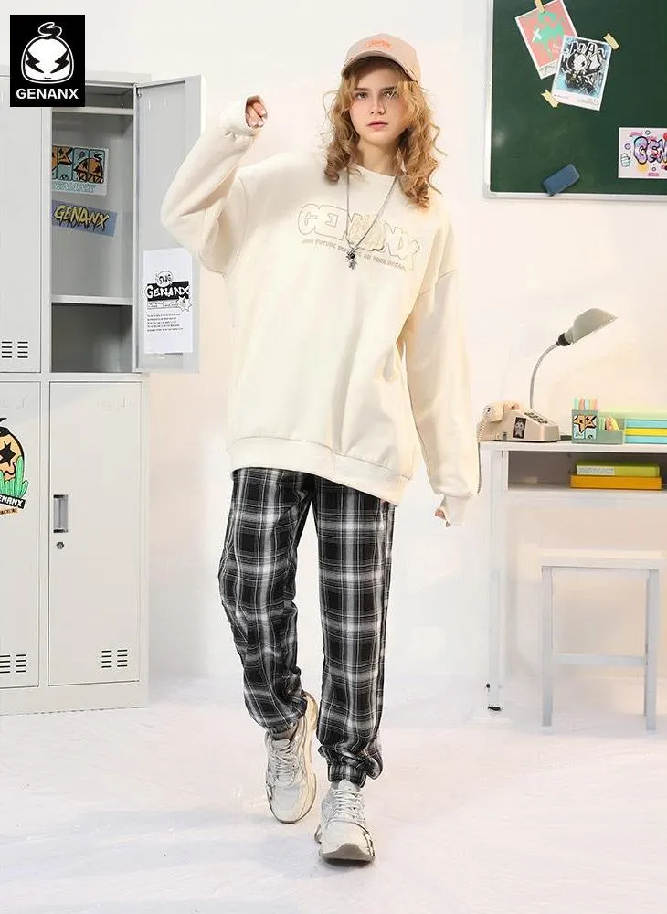 Minimalist Letter Print Drop-Shoulder Sleeve Couple Sweatshirt