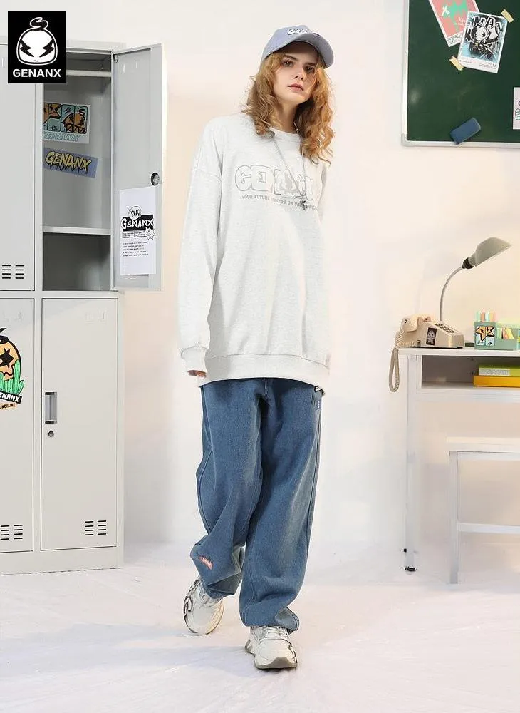 Minimalist Letter Print Drop-Shoulder Sleeve Couple Sweatshirt