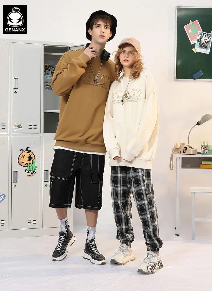 Minimalist Letter Print Drop-Shoulder Sleeve Couple Sweatshirt