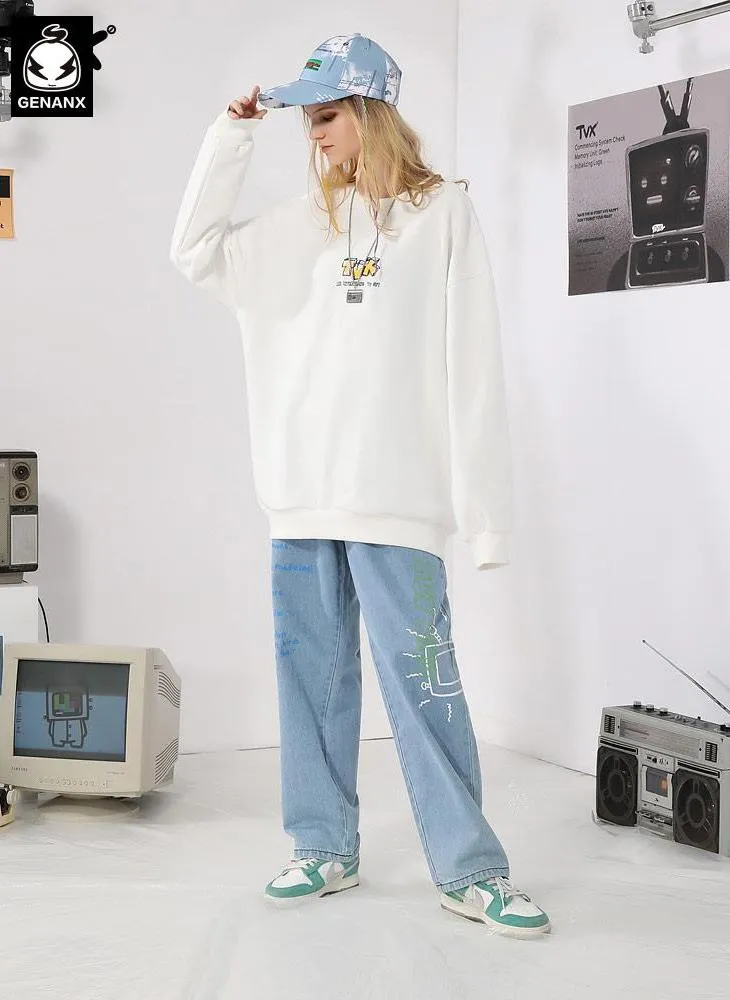 Minimalist White 3D Print Sweatshirt